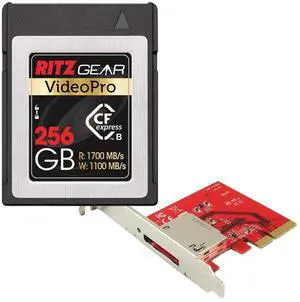 Ritz Gear Video Pro CFExpress Card 256GB Type B (1700/1100 R/W) with PCIe 3.0 X4 Host Adapter