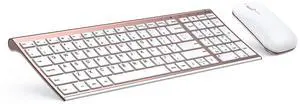 Rose Gold Wireless Keyboard Mouse, seenda Slim Low Profile Keyboard and Mouse Set with Silent Keys Portable Size for Windows 7/8/10/11 PC Laptop Computer
