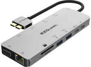 EZQuest USB C Hub 13 in 2 with 2 HDMI 4K, VGA, 1GBS Ethernet, 2USB A 3.0 Ports, 2 USB A 2.0 Ports, SD/Mico SD and Audio Port for Work and Travel - for MacBook Pro & Air