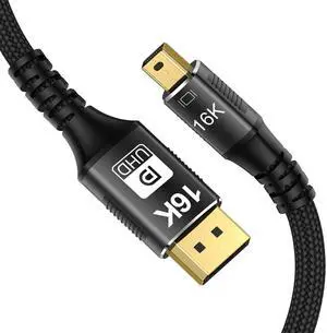 CABLEDECONN Mini DP to DisplayPort 2.0 16K Cable 3M 10FT 8K(7680x4320)@120Hz 4K@240Hz DisplayPort 1.4 Bi-Directional Transmission DisplayPort to Mini DisplayPort 16k Video Transmissions