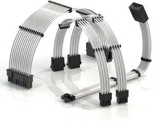 LINKUP - AVA 12VHPWR PCIE 5.0 Power Extension Cables600W 16AWGUL-Rated, Sleeved Jacket, Molded Plugs4 Pcs Kit for RTX5000 RTX4000 GPUsBoost Gaming Performance30cm Teflon Silver