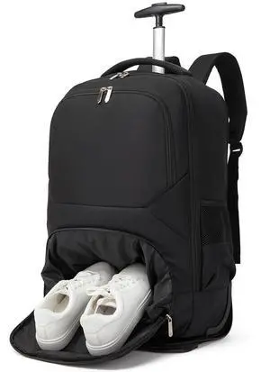 seyfocnia Rolling Backpack,Travel Bag with Shoe Compartment Roller Backpacks Wheeled Business Backpack Luggage Carry on Backpack with Wheels for Men Women-Black