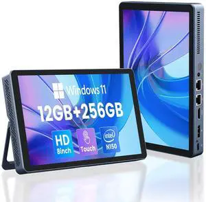 KOOTIGERS Mini PC N150 12GB RAM DDR5 256GB SSD Win 11 Pro Desktop Computer with LCD Screen, 4K@60Hz Dual 1000M LAN, Full-Featured USB-C WiFi 6 BT5.2 HDMI Desktop