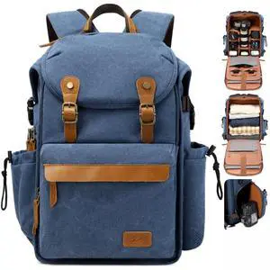 Padwa Lifestyle Blue Camera Backpack - Professional DSLR & UAV Camera Bag,Anti Theft Canvas Camera Backpack with Rain Cover,Large Capacity Photography Travel Camera Bag with Multi Compartments