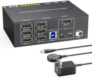 KVM Switch 3 Monitors for 1 Laptop and 1 Desktop 4K@60Hz, USB C HDMI Three Monitor KVM Switch,Docking Station KVM Switches with 4 USB 3.0 Port, 87W PD Charging