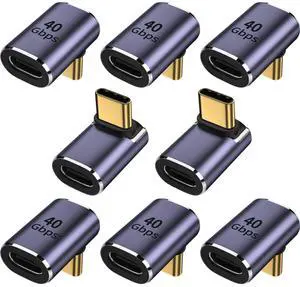ShineeKee 90 Degree USB C Right Angle Adapter 40Gbps Data Transfer USB 4.0/Thunderbolt 4 Type C Male to Female Connector Extender for Mobile Phone, Switch, Steam Deck, Tablet, Laptop (8 Pack)