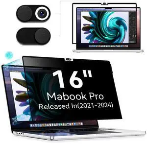 Privacy Screen Protector for MacBook Pro 16 Inch (2021-2024, M1, M2, M3), Easy On/Off Removable Anti Spy Blue Light Glare Shield Laptop Privacy Filter for Apple Mac Pro 16.2 in (A2991/A2485/A2780)