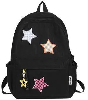 MININAI Corduroy Star Backpack Cute Y2k Preppy Backpack Aesthetic College Laptop Backpack Y2k Accessories for Women (Black)