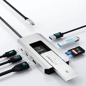 WAVLINK 8 in 1 USB C Hub with M.2 NVMe/SATA SSD Enclosure 10Gbps, 4K HDMI, USB-C/A 10Gb, 100W PD, Aluminum Alloy USB C SSD Enclosure for M.2 NVMe SATA SSD forM1/M2/M3/M4 macOS Systems