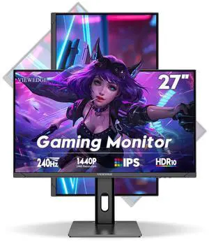 Viewedge 27 inch Gaming Monitor QHD (2560x1440p) 240Hz Computer Monitor, 1ms HDR10 IPS DisplayPort HDMI 2K Vertical Monitor, Wall Mountable Built-in Speakers