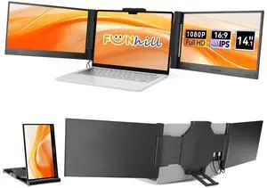 Laptop Screen Extender 14 inch Laptop Monitor Extender 1080P IPS, Triple Portable Monitor for Laptops 13-17.3" with USB-C DP/HDMI Port, Plug-Play Portable Screen for Windows/Mac/Chrome/Android