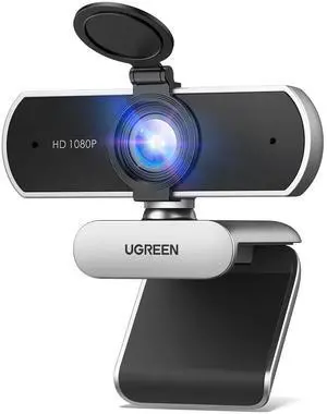 UGREEN Full HD 1080P Webcam with Microphone, 2 Noise-Canceling Mics, 85° Fov & Fixed Focus, Plug and Play, Auto Light Correction, Privacy Cover PC Camera for Zoom/Skype/Teams, Switch 2, Silver Gray