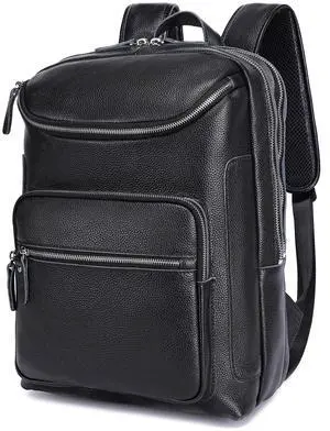 LANNSYNE Leather Backpack For Men, 15.6" Leather Laptop Backpack Hiking Travel Bag Camping Rucksack