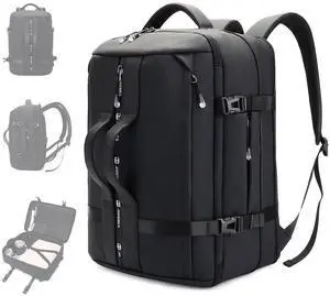 50L Travel Backpack for Women & Men,Airline Approved Carry On Luggage,TSA Overnight Bags,Waterproof Personal Item Bag,Weekender Essentials Backpacks fits 17" Laptop Business Smart Backpack-Black