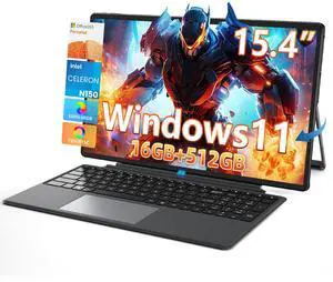 jumper 2 in 1 Laptop/Tablet, 15.4 inch Laptop Computer with IPS FHD Touchscreen, 4-Core N150, 1 Year Office 365, 16GB DDR5 RAM 512GB SSD, 100% sRGB, 72% NTSC, WiFi6, BT5.2, Windows 11 Laptop