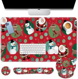 Britimes Merry Christmas Reindeer Keyboard Mouse Pad Set Snowman Xmas 4in1 Large Mousepad+Keyboard Wrist Rest+Mouse Wrist Rest+Coaster Ergonomic Design for Home Office Computer 35.4 * 15.7 inches