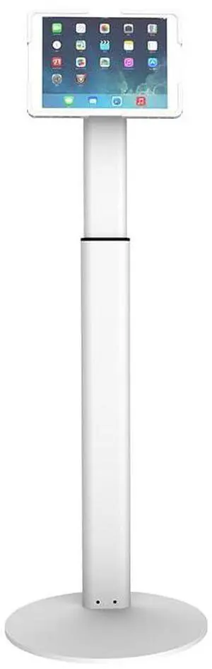 Universal Adjustable Anti-Theft Tablet Floor Stand Holder Mount for iPad, Surface, Samsung Tab, Fire HD  Heavy-Duty Base, Height 28" to 47", Secure for Retail, Schools, Hospitals (White)