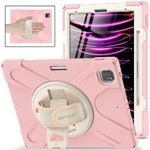 BATYUE Case for iPad Air 11-inch M3 (2025) / M2 (2024), iPad Air 5th/4th 10.9 inch(2022/2020), iPad Pro 11" 4th/3rd/2nd/1st Gen Case (2022/2021/2020/2018) with Pencil Holder+Shoulder Strap, Pink