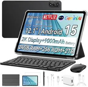 Blackview 12 inch Tablet Best Android 15 Large Tablets 2025 with Keyboard and Pen, 2K FHD+ Display, 5G WiFi, GPS, 9000mAh/33W, Widevine L1- MEGA Set