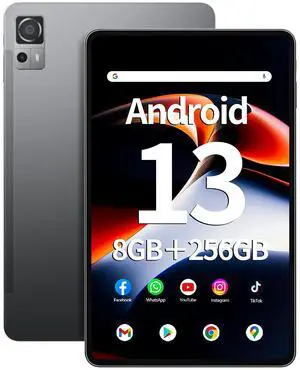Naclud 12 Inch Tablet 8GB RAM 256GB ROM, Android 13 Tablet, Octa-Core 2.0Ghz Processor, 2000 * 1200 FHD IPS, 5MP+13MP Camera, 8000mAh, GPS, WiFi, Bluetooth (Gray)