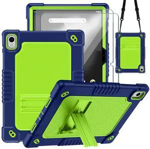FIEWESEY for Onn 11 inch Tablet Pro 2024 Model Tablet Case with 2 Pcs Screen Protector,Heavy Duty Kids Shockproof Stand Shoulder Strap Case for Walmart Onn 11 2024 Model:100146660 (Navy/Green)