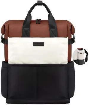 LOVEVOOK Laptop Backpack for Women, 15.6 Inch Work Travel Backpack Purse for School College Bookbag for Teen Girls Cute Computer Backpack for Teacher Nurse Business, Black-Beige