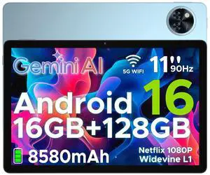 DOOGEE U11 Android 16 Tablet,11 Inch Tablet with Gemini AI,16GB+128GB/2TB,8580mAh Gaming Tablets,Unisoc T7200 Octa-Core,13MP+5MP Tablets,2.4G+5G WIFI/WidevineL1/3.5mm Audio/Face ID/OTG