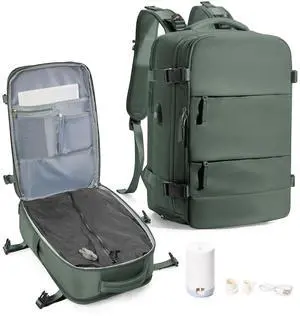 Vacuum Backpack Travel,Air Backpack with Pump Personal Item Carry On Backpacks Flight Approved Laptop Work Seal Compression Bags Men Women Vacpack Business College Casual Daypack Dark Green