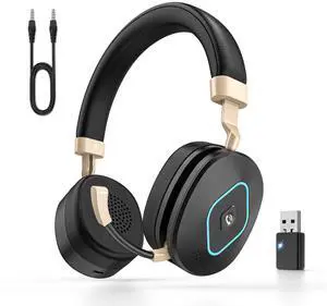 Wireless Headset with Mic for Work, Bluetooth Headphones with Microphone, Hybrid Mode Wireless/Wired, Dual AI Noise Cancellation, Retractable Boom Mic, USB Dongle & Mute for Home/Office/PC/Cell Phones