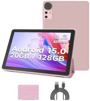DIGITHINK 10 inch Android 15.0 Tablet PC, Android Tablets, DDR4 4GB RAM+16GB Extend 20GB ROM 2MP+8MP Dual Camera, 2.4G+5GWifi Bluetooth 1TB Expand 10 in IPS Tab, 6000mAh Battery with case (Pink)