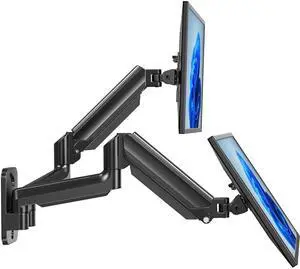 HUANUO Dual Monitor Wall Mount for 17-32 Inch Screens - Height-Adjustable Gas Spring Arms (Per Arm 4.4-17.6lbs) - VESA 75x75/100x100 - Tilt, Swivel, Rotation - Home Office & Workspace Desk Setup