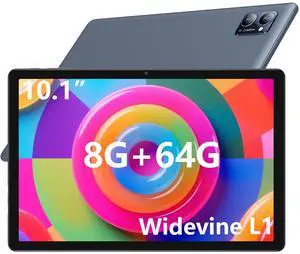 N-one Android Tablet, 10.1 inch HD IPS Screen 8GB RAM 64GB ROM & 1TB Expansion, Android 13 Widevine L1 Stream Video Reading Student Kit Tablet Gift