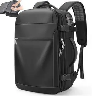 Vacuum Backpack Travel  Expandable Compression Carry On Backpack with Vacuum Pump, Water-Resistant TSA Lock Travel Bag, 17" Laptop Backpack for Men Women, Business Airplane Flight Luggage