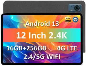 Elepad 12 inch Large Screen Android 13 Tablet with SIM Card Slot Unlocked Cellular 4G LTE WiFi 16GB RAM 256GB ROM GPS Octa-Core Phone Tablet with 8000mAh 5MP+13MP Dual Camera for Adults Kids