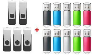 TOPESEL 5 Pack 64GB USB 2.0 Flash Drives Pen Drive Memory Stick Swivel Thumb Drive (Black) and TOPESEL 10 Pack 32GB Bulk USB 2.0 Flash Drives Memory Stick Thumb Drive (5 Mixed Colors: Black Blue Green