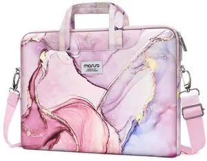 MOSISO Laptop Shoulder Bag Compatible with MacBook Air 15 inch M3 M2/Pro 16 M4 M3 M2 M1 2025-2019,15-15.6 inch Notebook, Polyester Briefcase with Belt Marble MO-MBH216