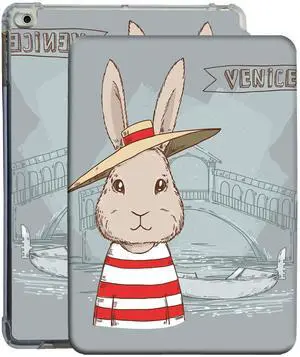 DuraSafe Cases for iPad 9.7 5th 6th Gen Air 1st 2nd Generation [iPad 5 6 Air 1 2] A1893 A1822 A1566 A1474 MH2V2LL/A MRM52LL/A MP242LL/A TPU Ultra Printed Flip Case with Corner Protection - Bunny Hat