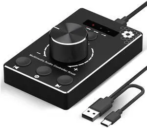 DROK USB Volume Knob with 1.5m Cable, One-Click Mute Button and 3 Modes External Volume Control for Speakers, PC Media Controller for Win 7/8/10/Mac