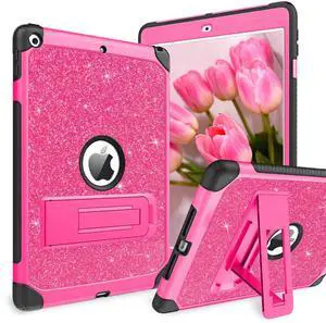 BENTOBEN for iPad 9th Generation Case with Kickstand, iPad 8th / 7th Generation Case Glitter Sparkly 3 Layers Shockproof Full Body Protective Girls Tablet Cover for iPad 10.2" 2021/2020/2019,Hot Pink