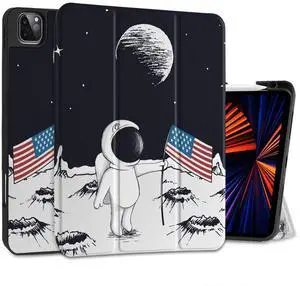 Yebiseven Case for iPad 9th/8th/7th Generation 10.2 inch, Shockproof Tablet Case for iPad 10.2 inch 2022 2020 2019, Soft TPU Back Cover with Auto Wake/Sleep & Pencil Holder, Astronaut & Moon