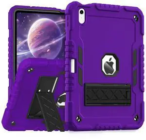 ZoneFoker for iPad (A16) Case 11th Generation 11 inch 2025 / iPad 10th Gen 10.9 inch 2022, Heavy Duty Durable i Pad 11/11 Gen Cover with Pencil Holder/Stand for Kids (Dark Purple+Black)