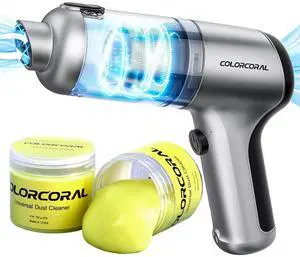 COLORCORAL 4-in-1 Car Vacuum Handheld 16000Pa Brushless Motor Car Vacuum with Cleaning Gel for PC, Tablet, Phone,Car