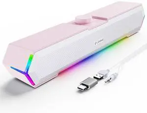 LENRUE G11 Computer Speakers for Desktop, Touch Lights PC Speakers with Surge Clear Sound, USB C/USB Powered for Computer Desktop PC Laptop Monitor(Pink)