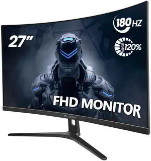 CRUA 27" Curved Gaming Monitor, FHD 1920x1080P, 144Hz/180Hz Computer Monitor, 1800R VA Screen, 120% sRGB, AMD FreeSync, HDMI & DP, Wall Mount Install- Black