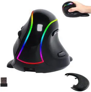 Vertical Mouse Wireless RGB Tri-Mode 2.4G Wireless Bluetooth Wired Ergonomic Mouse with Removable Palm Rest LED Light Rechargeable Optical Computer Mice for PC Laptop Desktop Notebook Tablet Gifts