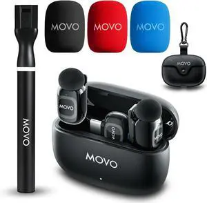 Movo NanoMic Dual USB-C Wireless Microphone for iPhone 15/16 and Up, Android, iPad Pro & Laptops  Lavalier Mic for USB-C, Vlogging & TikTok with WMX-HM2 Mic Handle