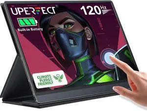 UPERFECT Portable Monitor Battery Touchscreen 120HZ | 15.6 1ms Gaming Monitor | Built-in 10800mAh Battery Powered |FHD FreeSync| Type-C & HDMI | Travel Screen for Laptop, Computer, Game Consoles