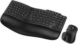 Ergonomic Wireless Keyboard Mouse, Wave Key Bluetooth/2.4G Split Design Ergo Keyboard Mouse Combo with Cushioned Palm Rest, Multi-Device, Rechargeable, for Multi-OS, Windows/Mac/Android