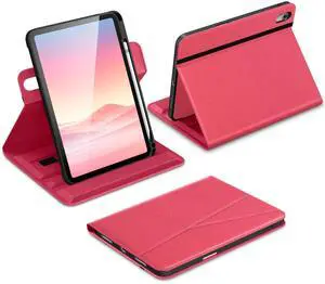 DTTO for iPad A16 Case, iPad 11th / 10th Generation Case (2025/2022), 360 Degree Rotating Premium Leather Folio Stand Cover with Pencil Holder, Watermelon Red