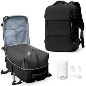 Vacuum Backpack Travel with Pump, Travel Backpack with Vacuum System, Carry on Luggage 18x14x8 Airline Approved Travel Bag, mochila de viaje compresion al vacio, Waterproof Laptop Backpacks,Black